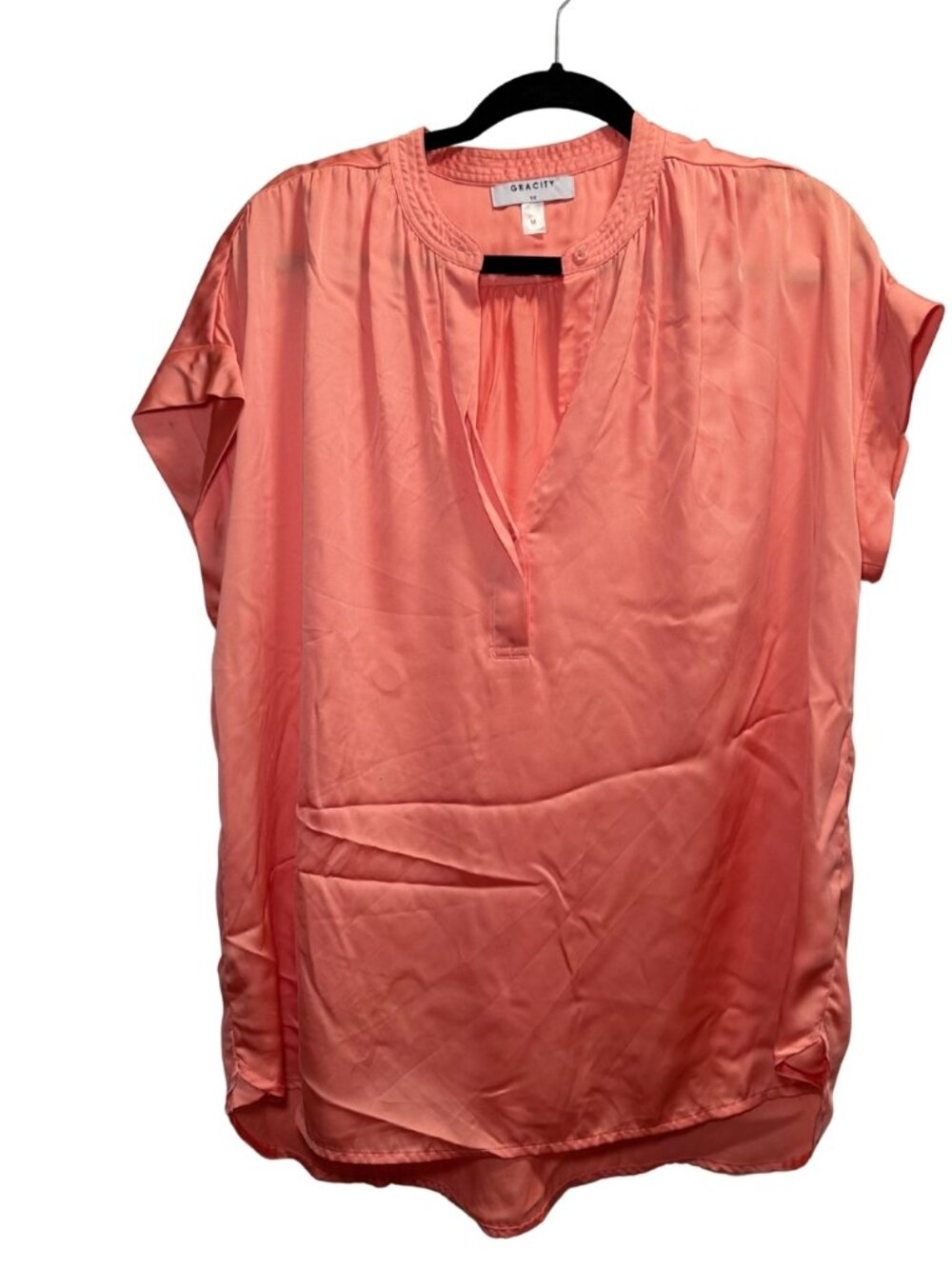 GRACITY Coral Satin Short Sleeve Tunic Blouse Medium